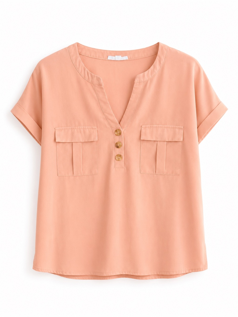 Mine peach Short Sleeve Blouse Top with Chest Pockets Size M